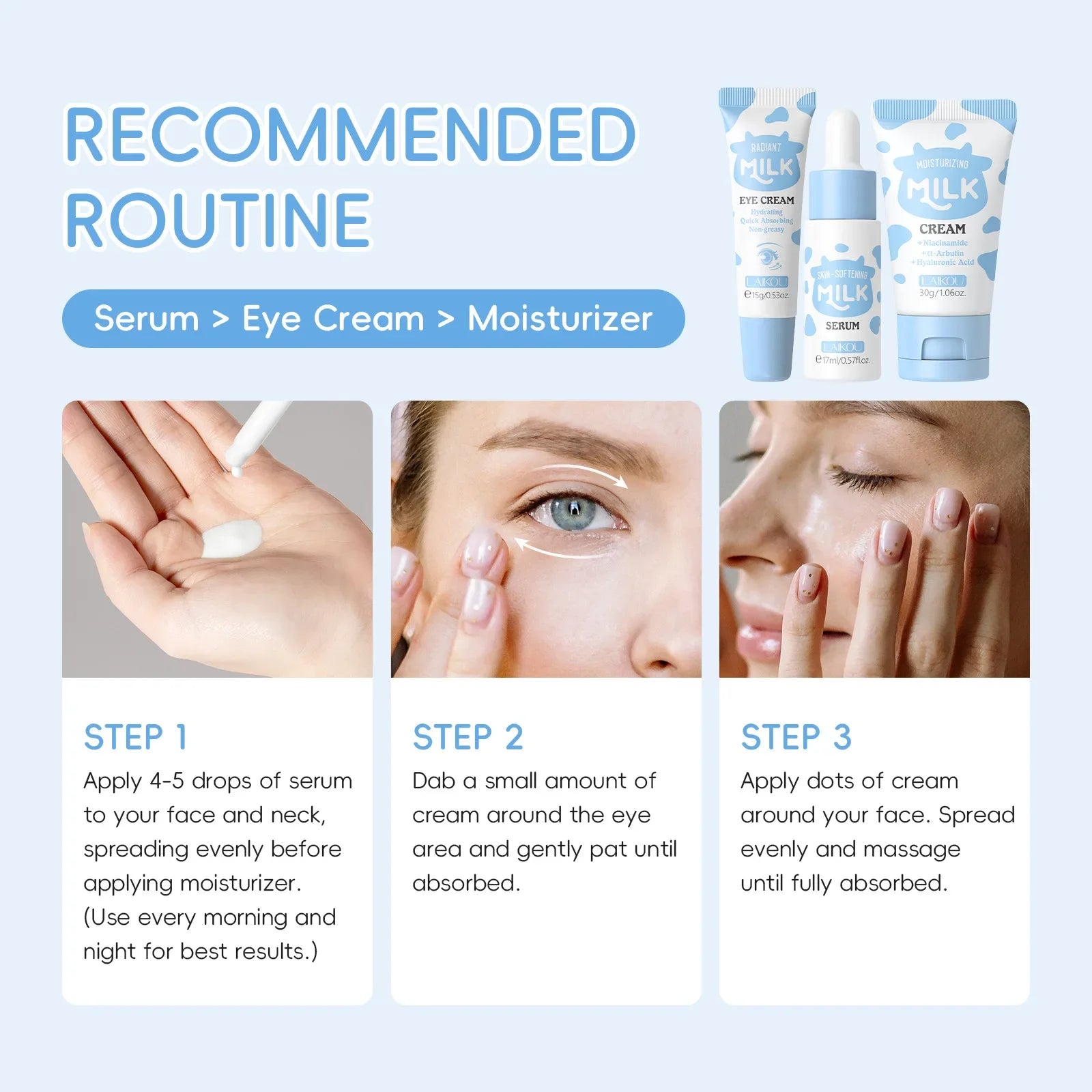 סט טיפוח חלב | סרום · קרם עיניים · קרם פנים — לחות וזוהר בכל מקום